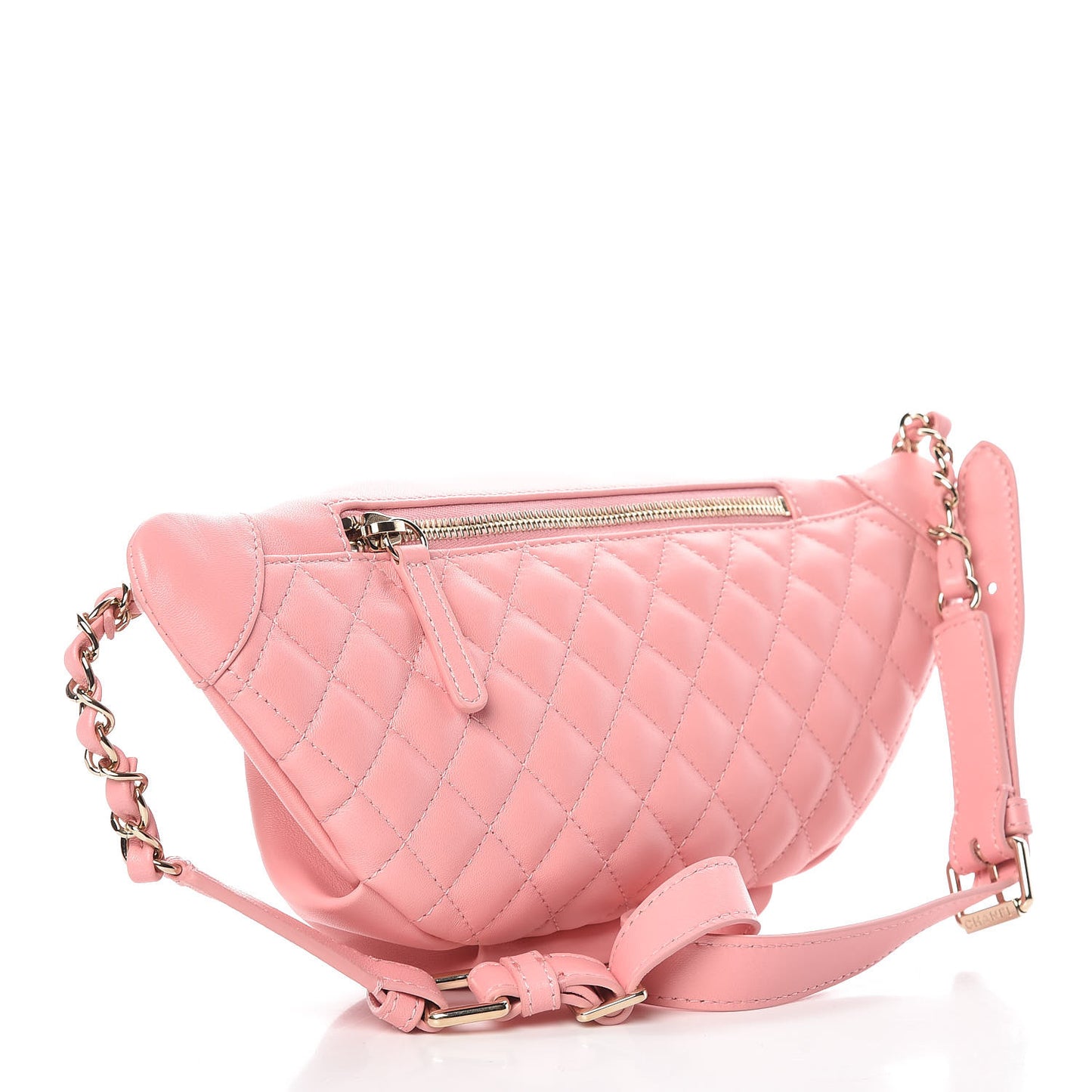 Lambskin Quilted Bi Waist Bag Fanny Pack Pink