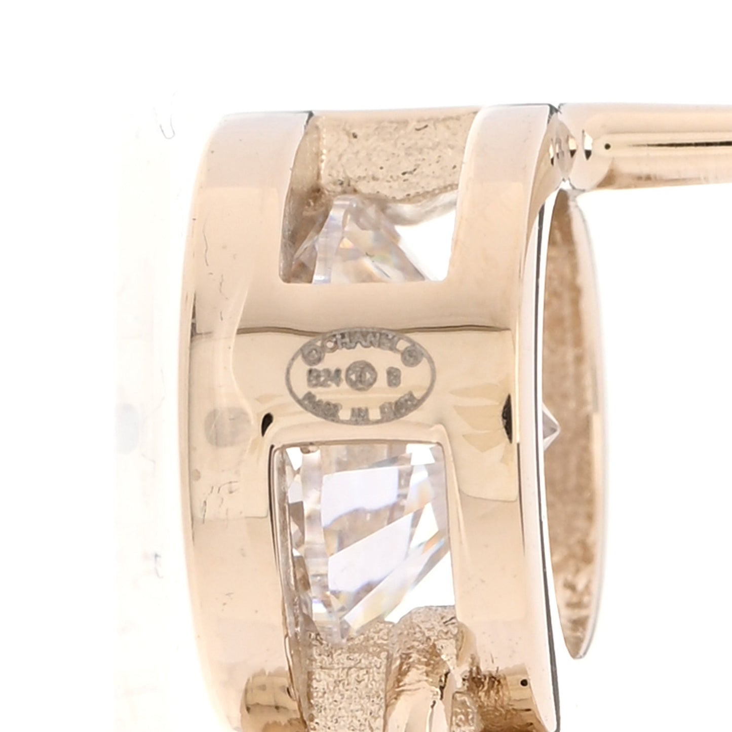 Metal Crystal CC Cha-Nel Logo Drop Earrings Light Gold