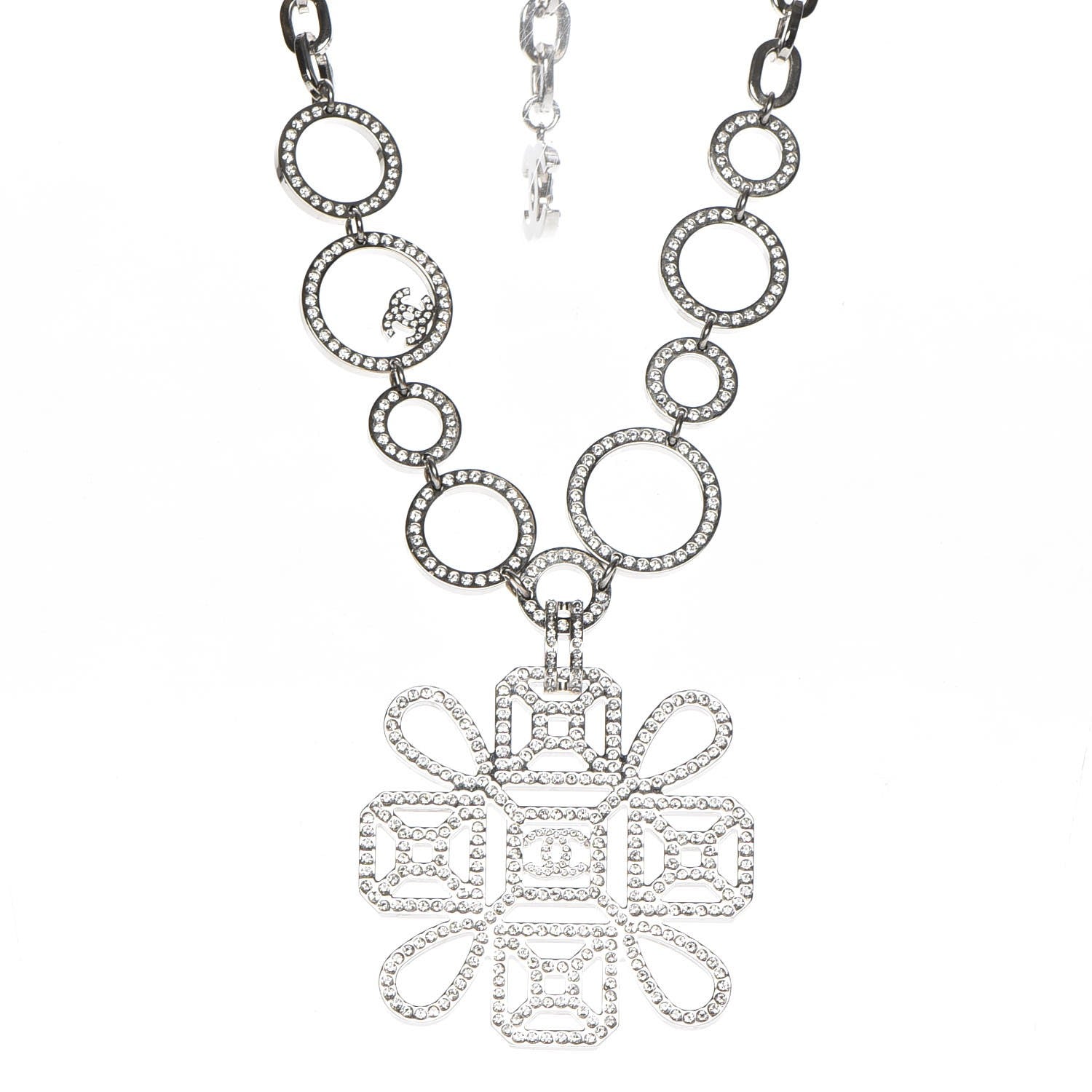 Chanel Crystal Strass Cross CC Necklace Silver 1 of 5