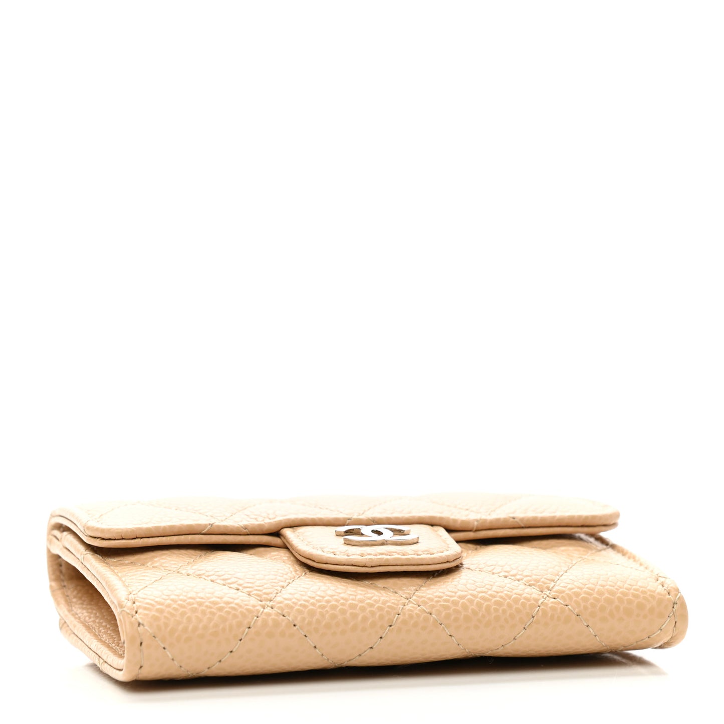 Caviar Quilted Flap Card Holder Wallet Beige