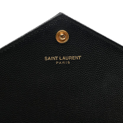 Saint Laurent Grain De Poudre Matelasse Chevron Monogram Envelope Chain Wallet Black 7 of 10