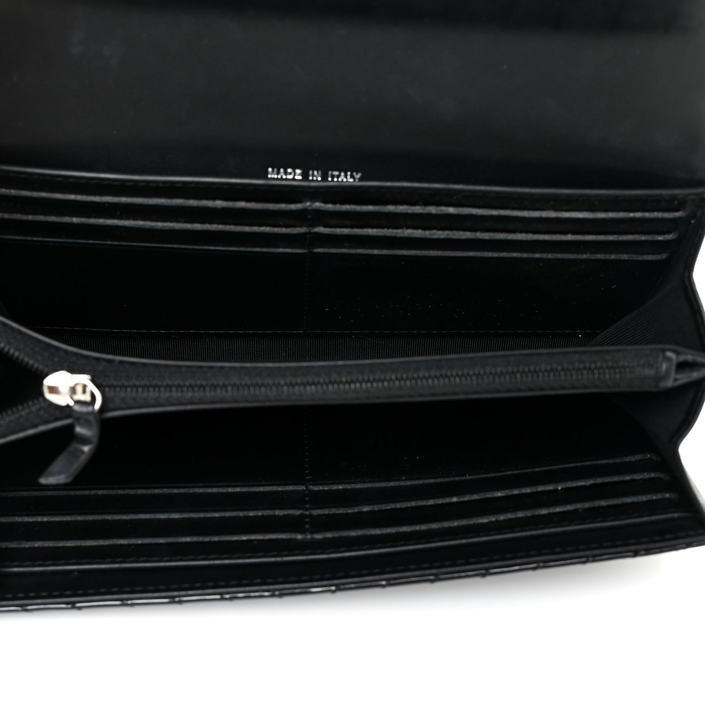 Patent Chevron Quilted Large Gusset Flap Wallet Black