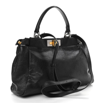 Fendi Goatskin Zucca Medium Peekaboo Iconic Satchel Black Tobacco 3 of 10