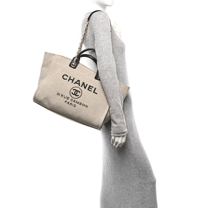Chanel Mixed Fibers Medium Deauville Tote Beige Black 2 of 12