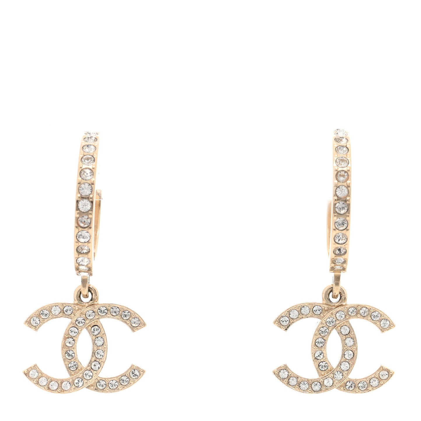 Crystal Lock Symbols CC Hoop Drop Earrings Gold