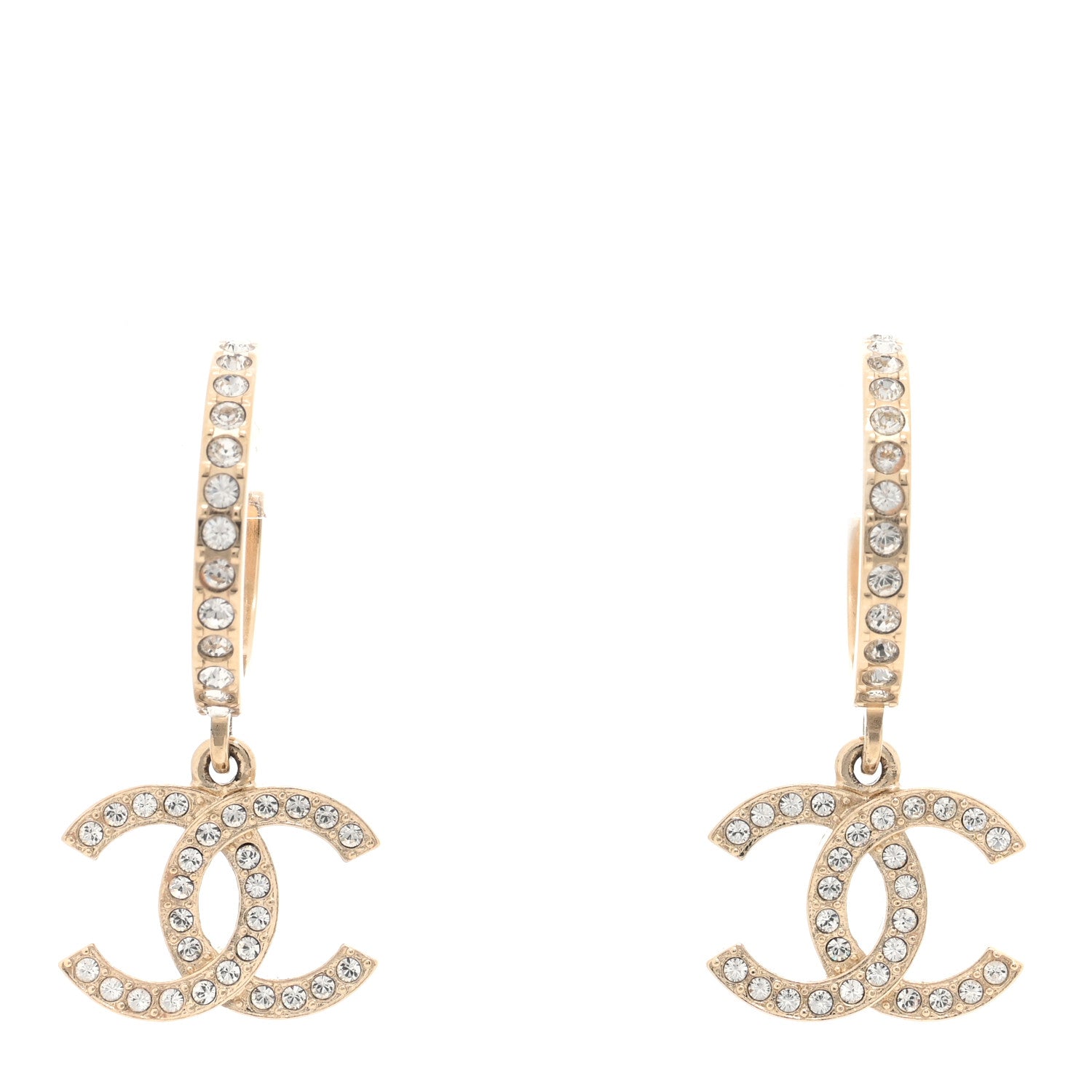 Chanel Crystal Lock Symbols CC Hoop Drop Earrings Gold 1 of 5