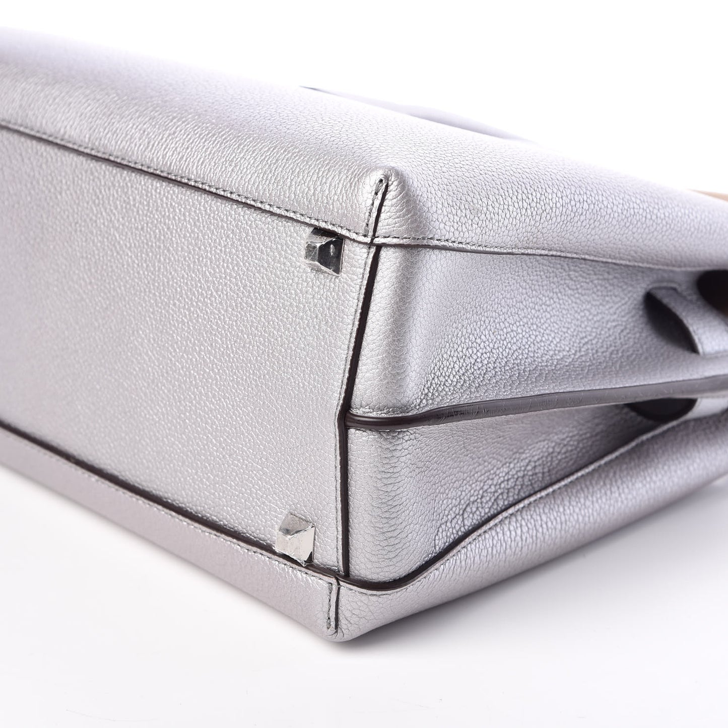 Metallic Grained Calfskin Medium Milla Tote Spike Silver