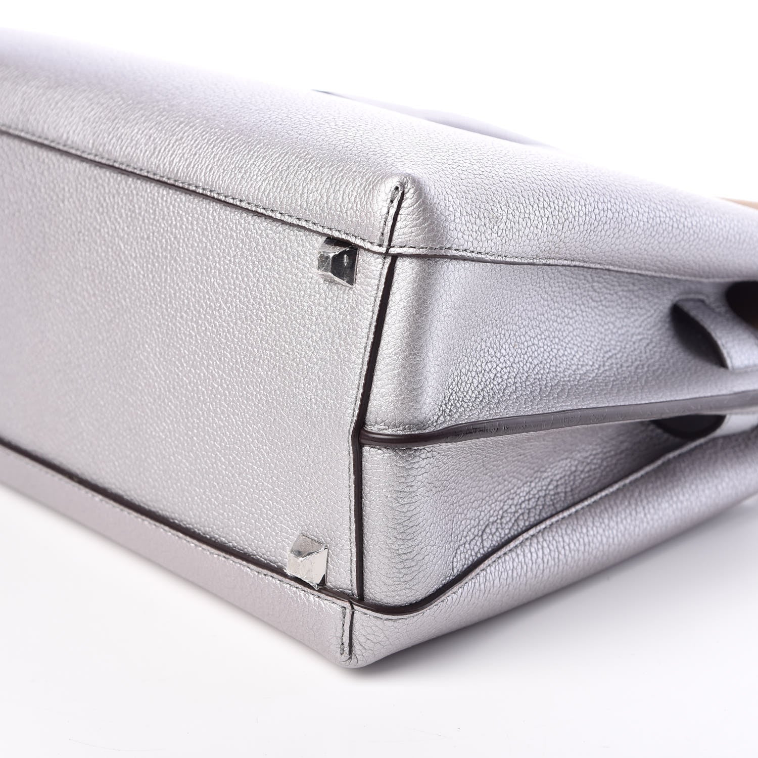 MCM Metallic Grained Calfskin Medium Milla Tote Spike Silver 6 of 8