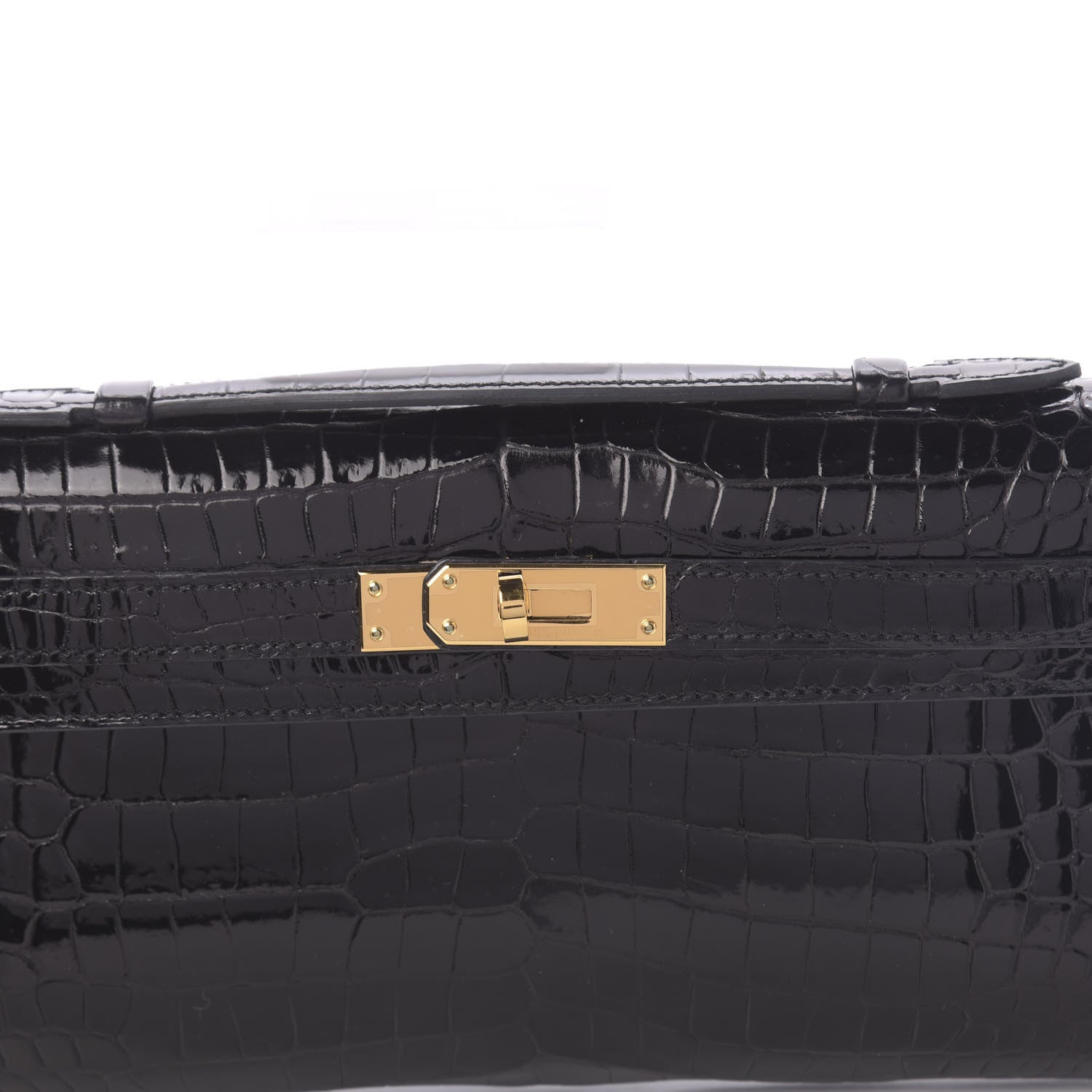 Hermes Shiny Porosus Crocodile Kelly Cut Pochette Black 18 of 31