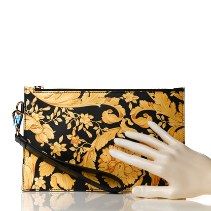 Versace Vitello Baroque Print Wristlet Pouch Black Gold 2 of 8