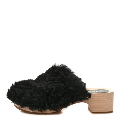 Chanel Shearling Lambskin Clogs 40 Black 1 of 8