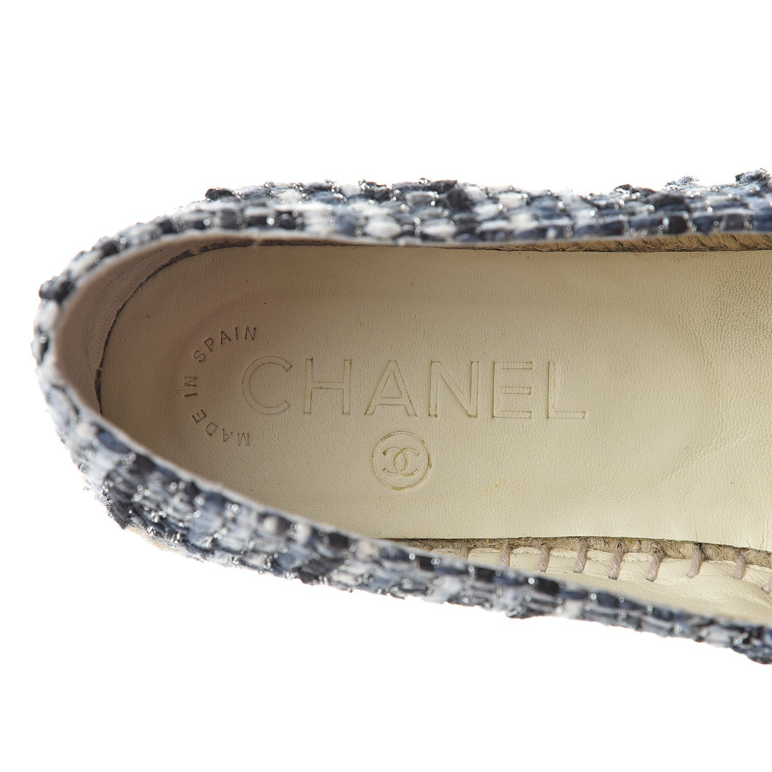 Chanel Metallic Tweed Lambskin CC Espadrilles 36 Blue Black Silver 9 of 10