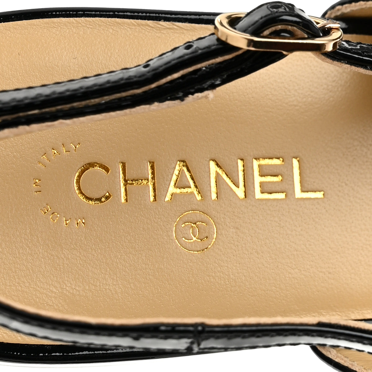 Chanel Lambskin Patent Calfskin CC Slingback Sandals 39 Beige Black 8 of 9