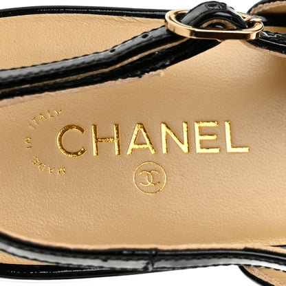 Chanel Lambskin Patent Calfskin CC Slingback Sandals 39 Beige Black 8 of 9