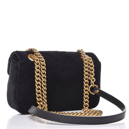Gucci Velvet Matelasse Mini GG Marmont Shoulder Bag Black 3 of 8