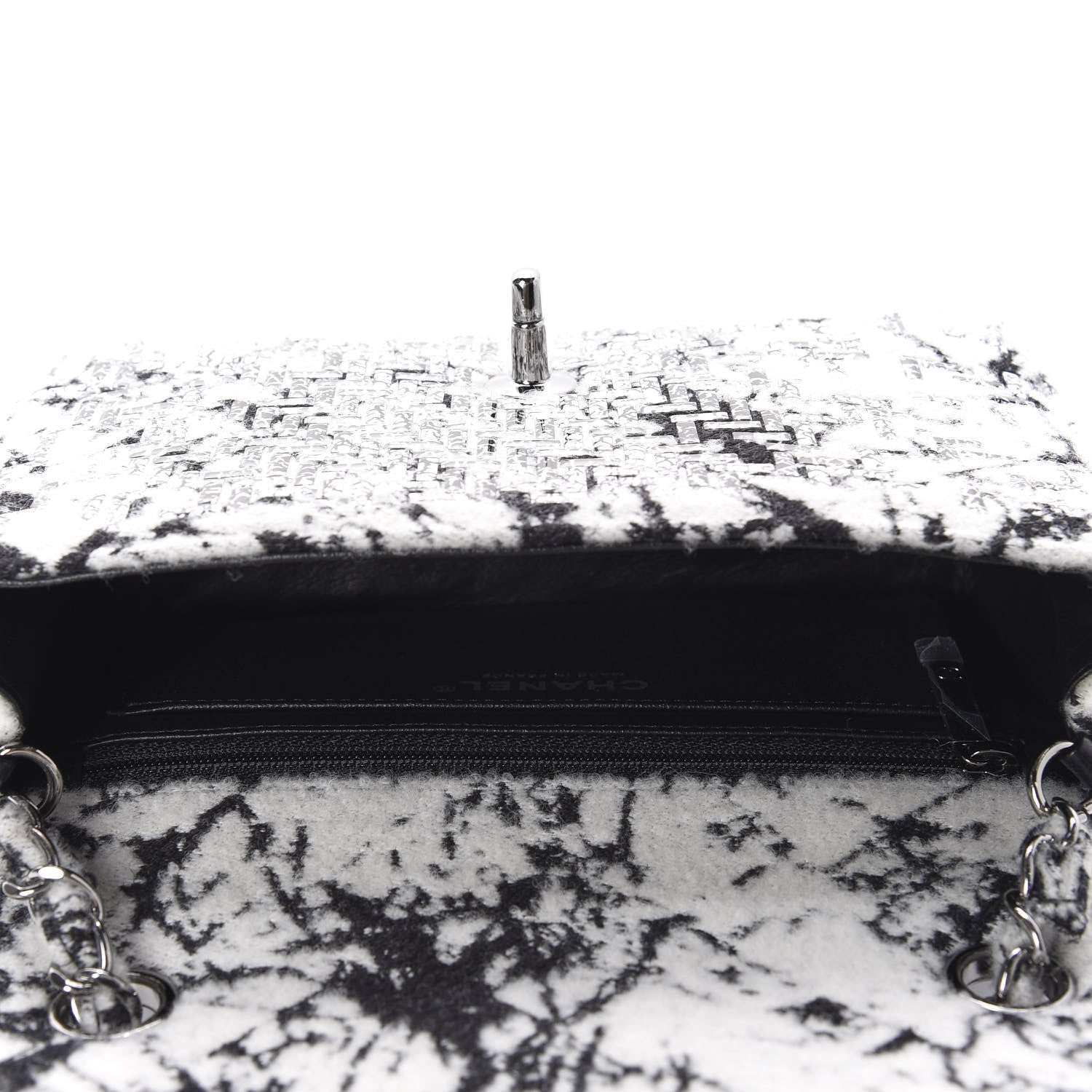 Chanel Tweed Patent Woven Mini Rectangular Flap Ecru Black 5 of 10