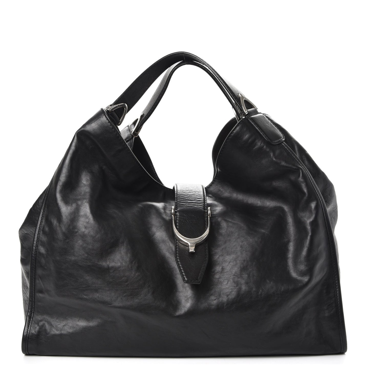 Calfskin Large Soft Stirrup Shoulder Bag Black
