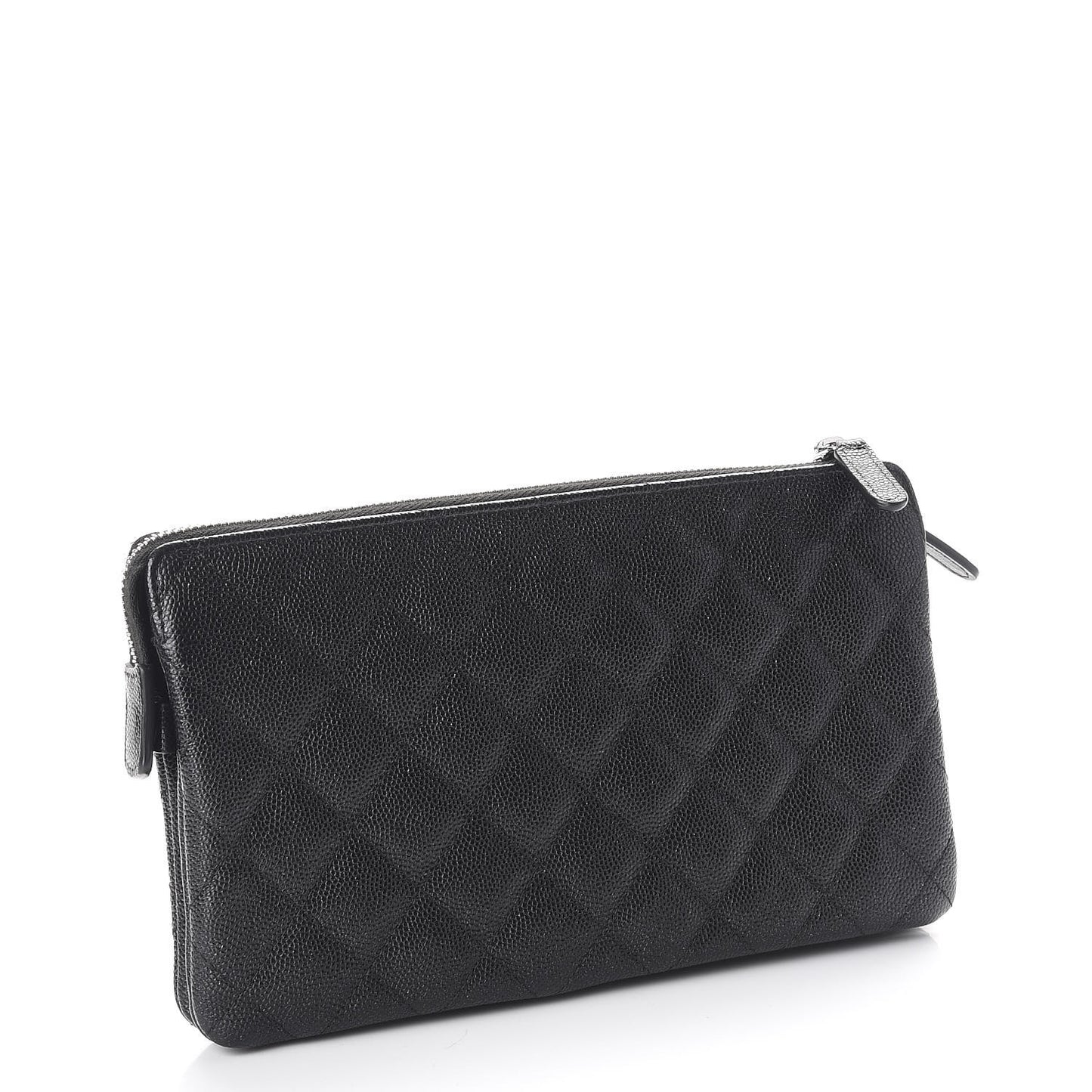Iridescent Caviar Quilted Large Zipped Clutch Black