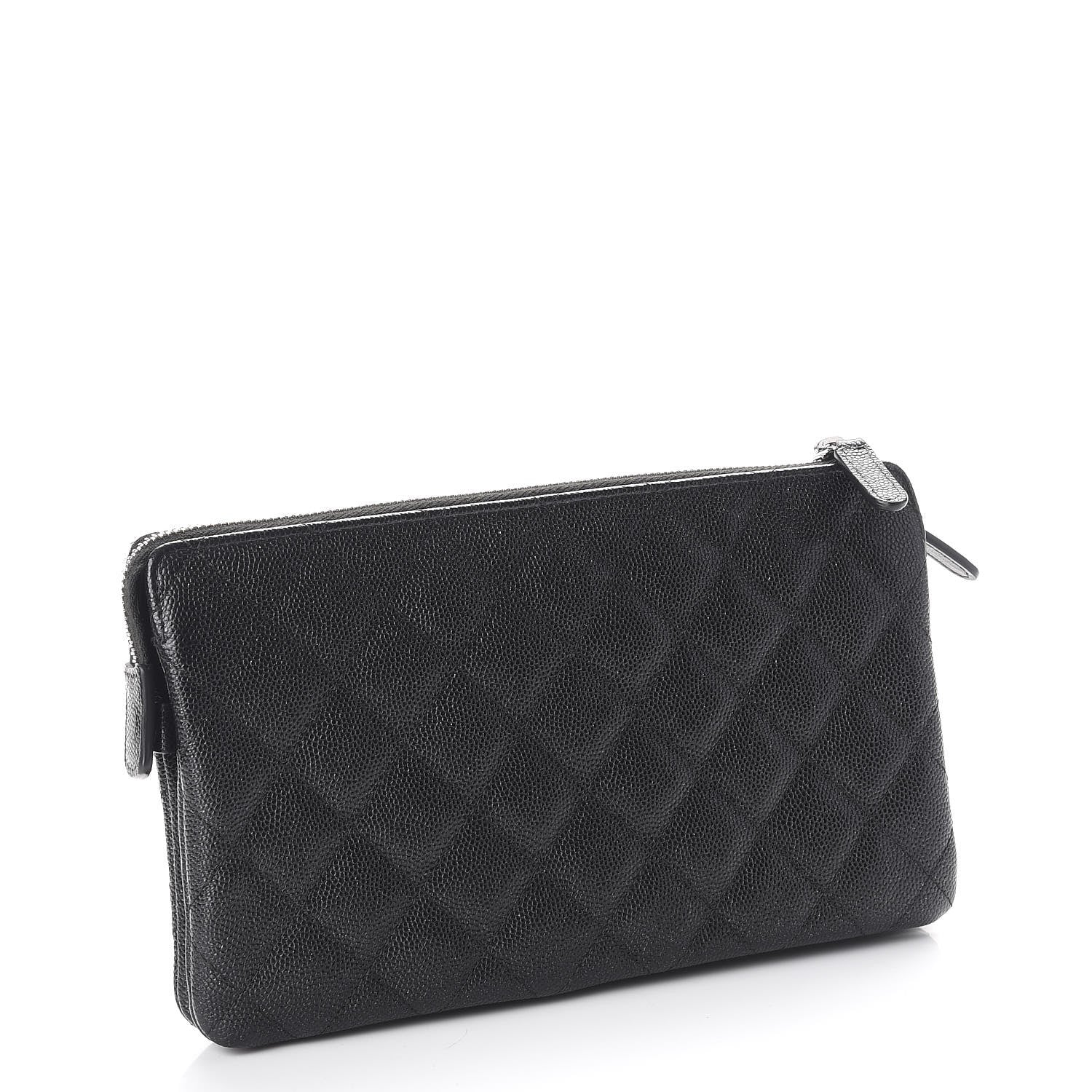 Chanel Iridescent Caviar Quilted Large Zipped Clutch Black 3 of 9