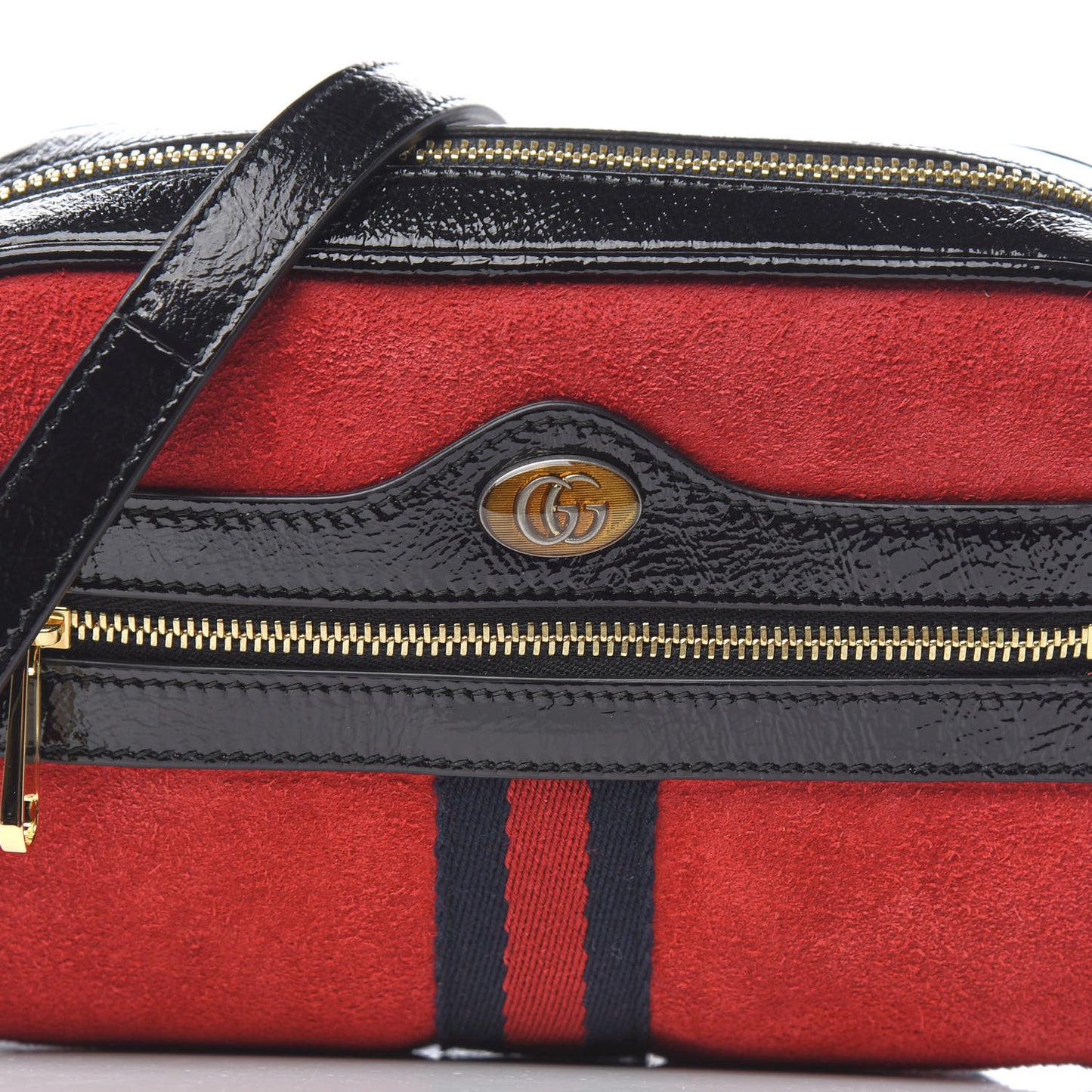 Suede Patent Web Mini Ophidia Shoulder Bag Red