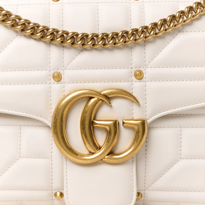 Gucci Calfskin Matelasse Studded Medium GG Marmont Shoulder Bag White 10 of 14