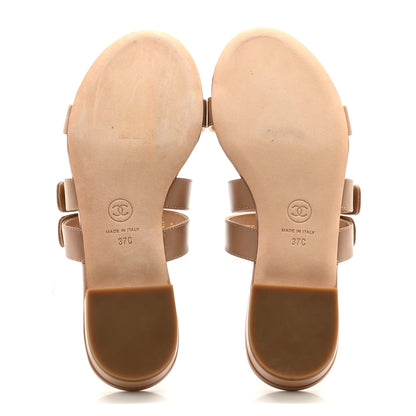 Chanel Calfskin CC Turnlock Mule Sandals 37 Beige 5 of 11