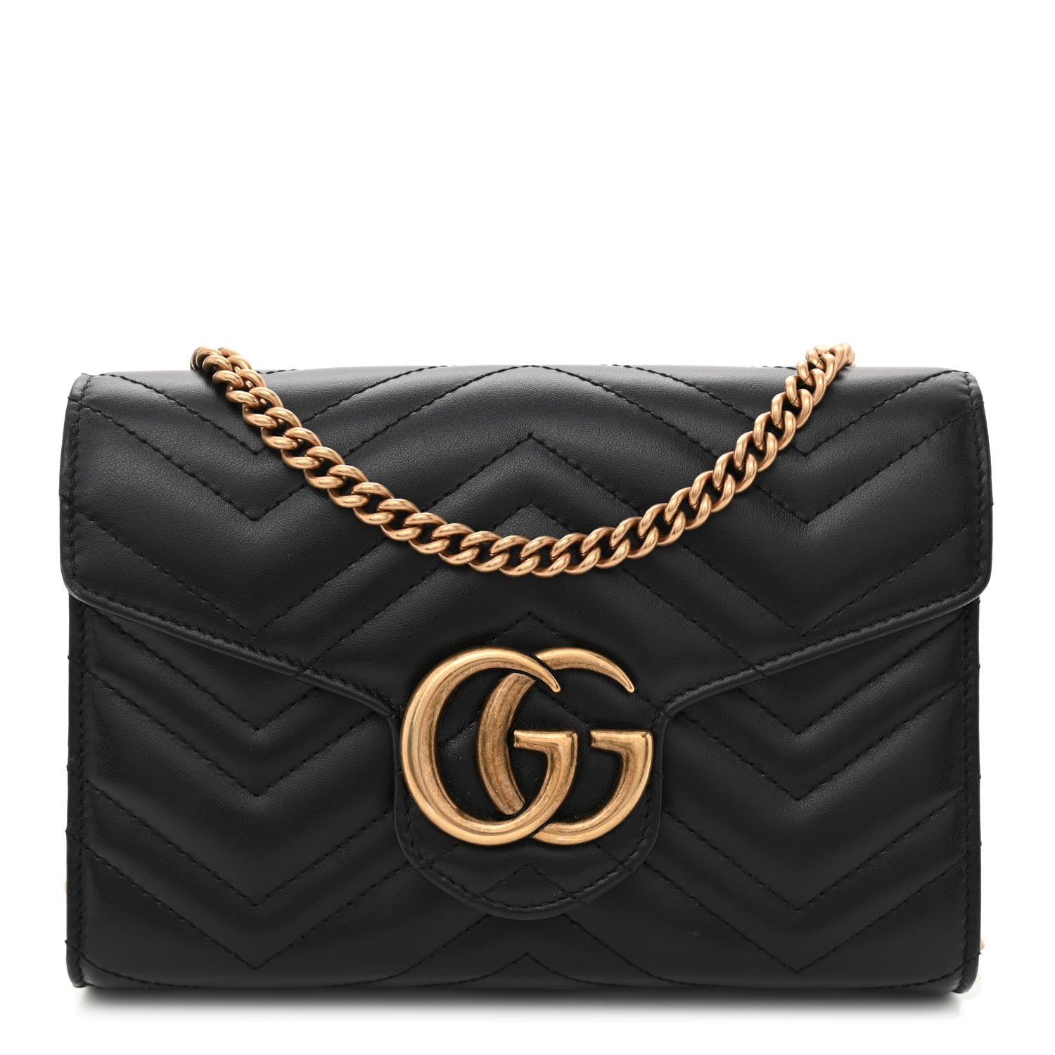 Gucci Calfskin Matelasse GG Marmont Chain Wallet Black 1 of 10