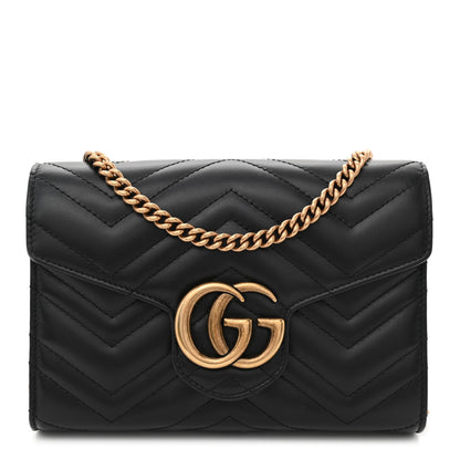 Gucci Calfskin Matelasse GG Marmont Chain Wallet Black 1 of 10