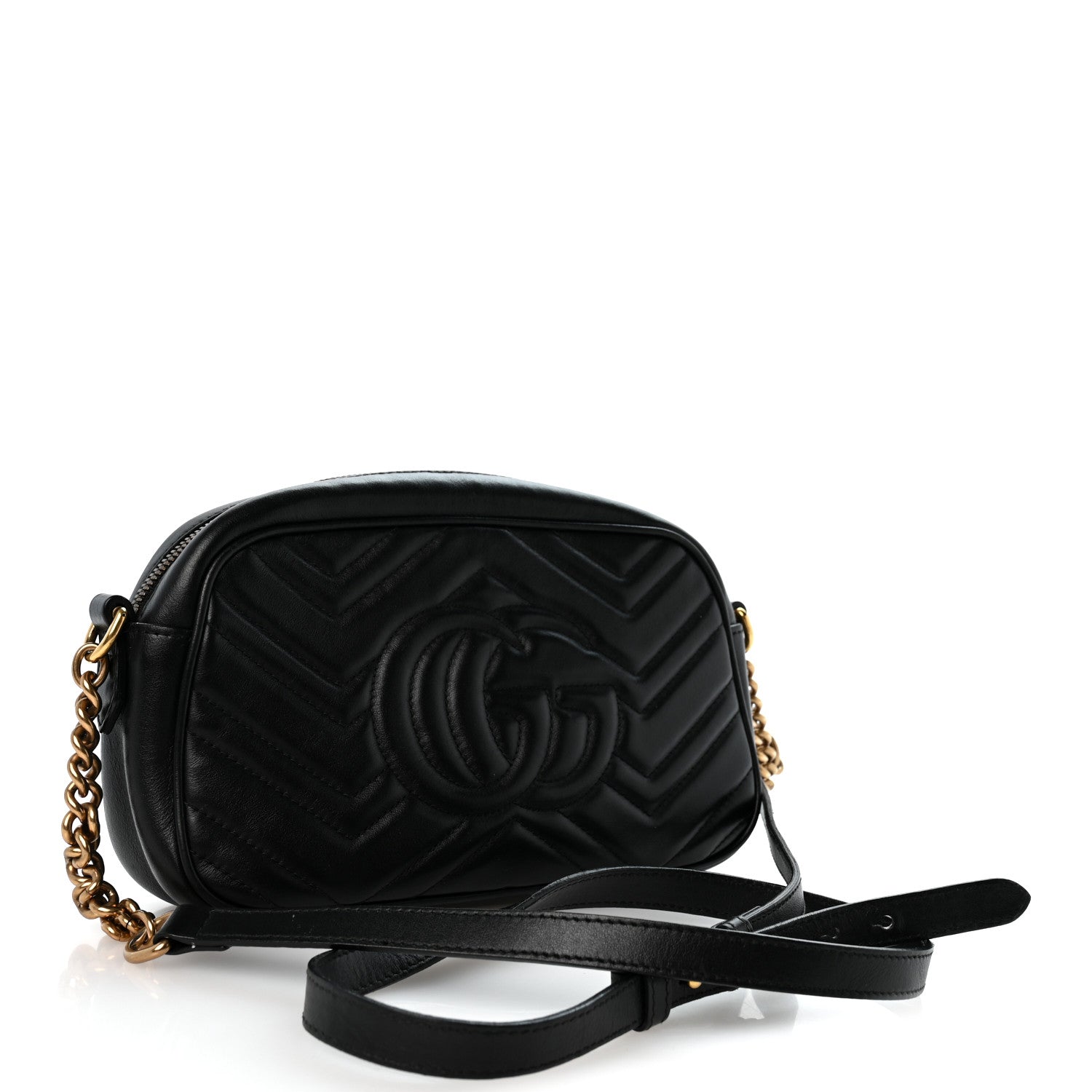 Gucci Calfskin Matelasse Small GG Marmont Chain Shoulder Bag Black 2 of 13