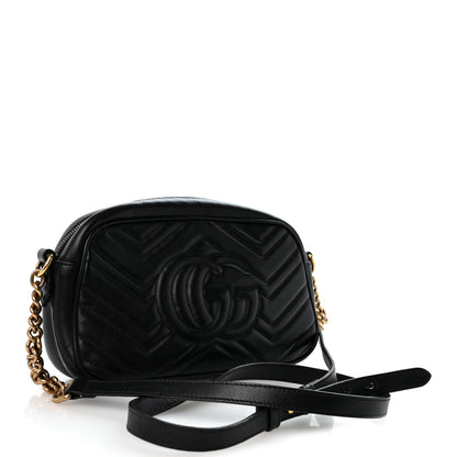 Gucci Calfskin Matelasse Small GG Marmont Chain Shoulder Bag Black 2 of 13