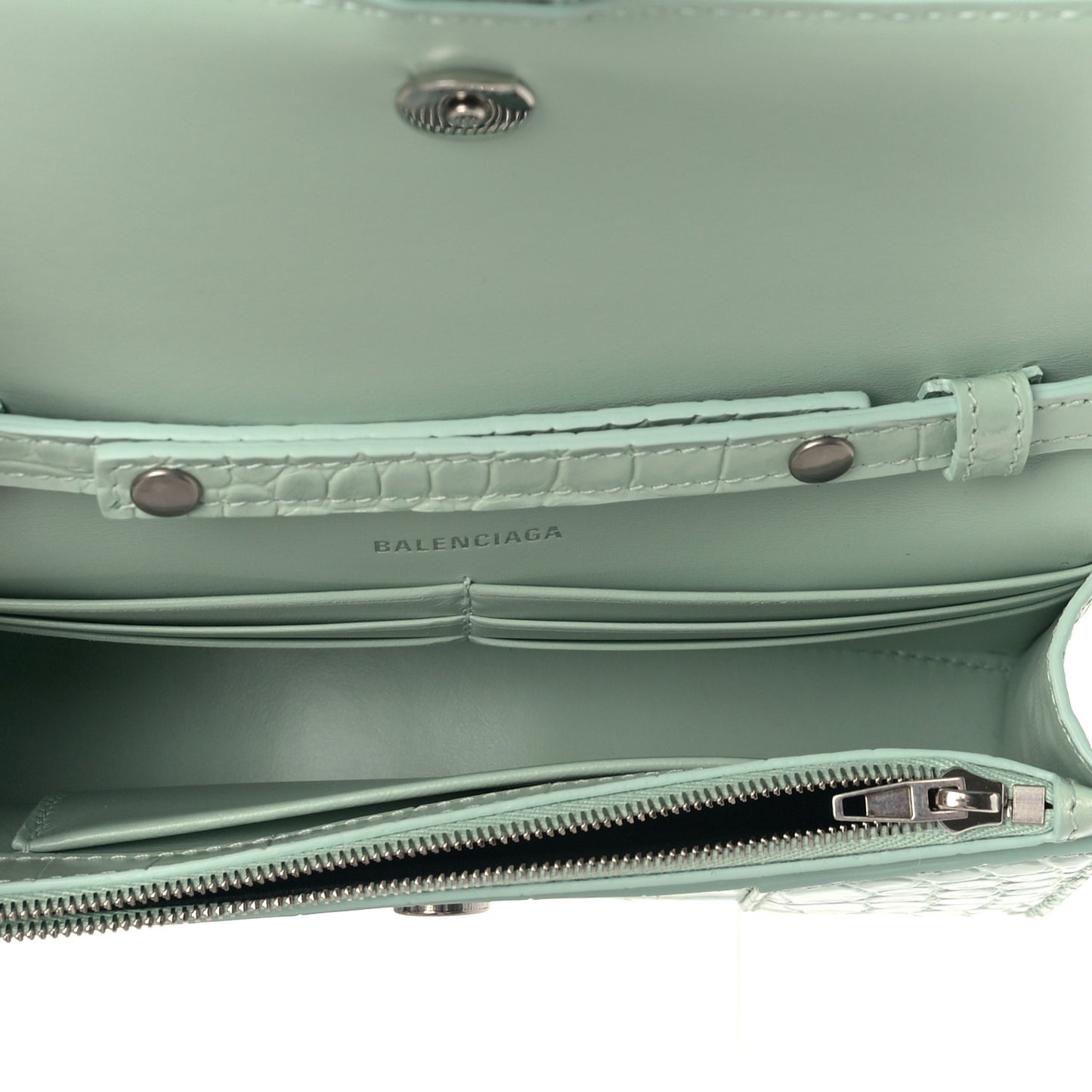Shiny Calfskin Crocodile Embossed Hourglass Chain Bag Light Green