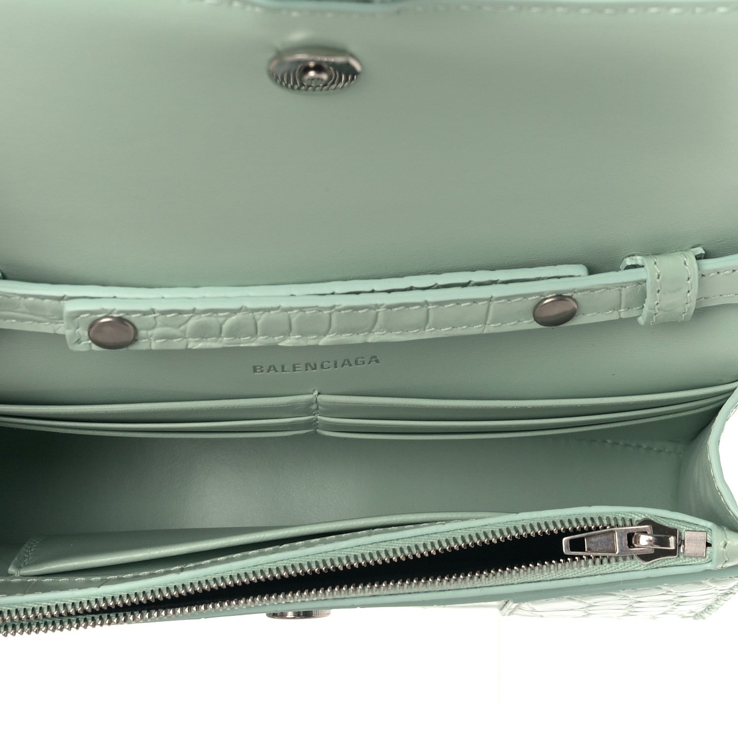 Balenciaga Shiny Calfskin Crocodile Embossed Hourglass Chain Bag Light Green 4 of 7