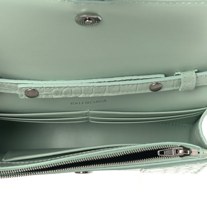 Balenciaga Shiny Calfskin Crocodile Embossed Hourglass Chain Bag Light Green 4 of 7