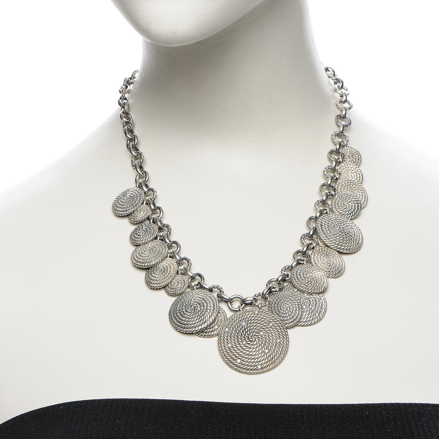David Yurman Sterling Silver Diamond 32mm Cable Coil Necklace 2 of 6