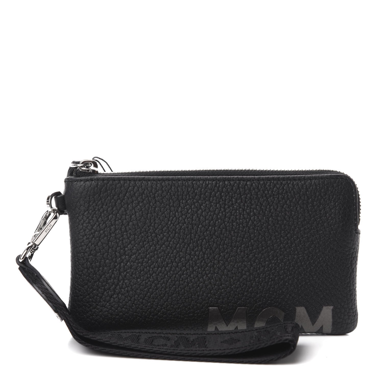 MCM Calfskin Wristlet Logo Zip Pouch Black 1 of 7