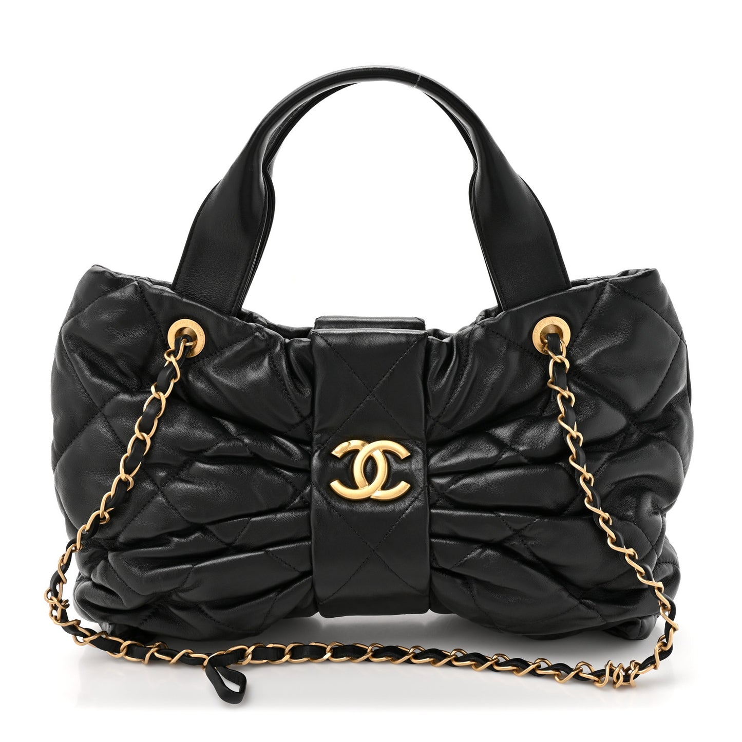 Lambskin Quilted Bow Bag Black