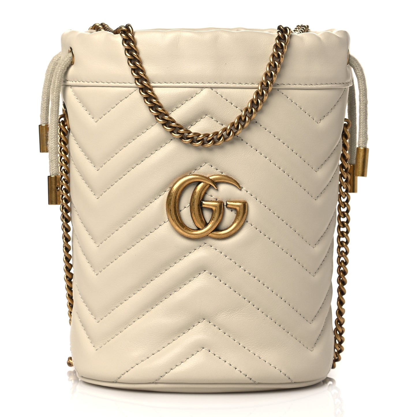 Calfskin Matelasse Mini GG Marmont 2.0 Bucket Bag White