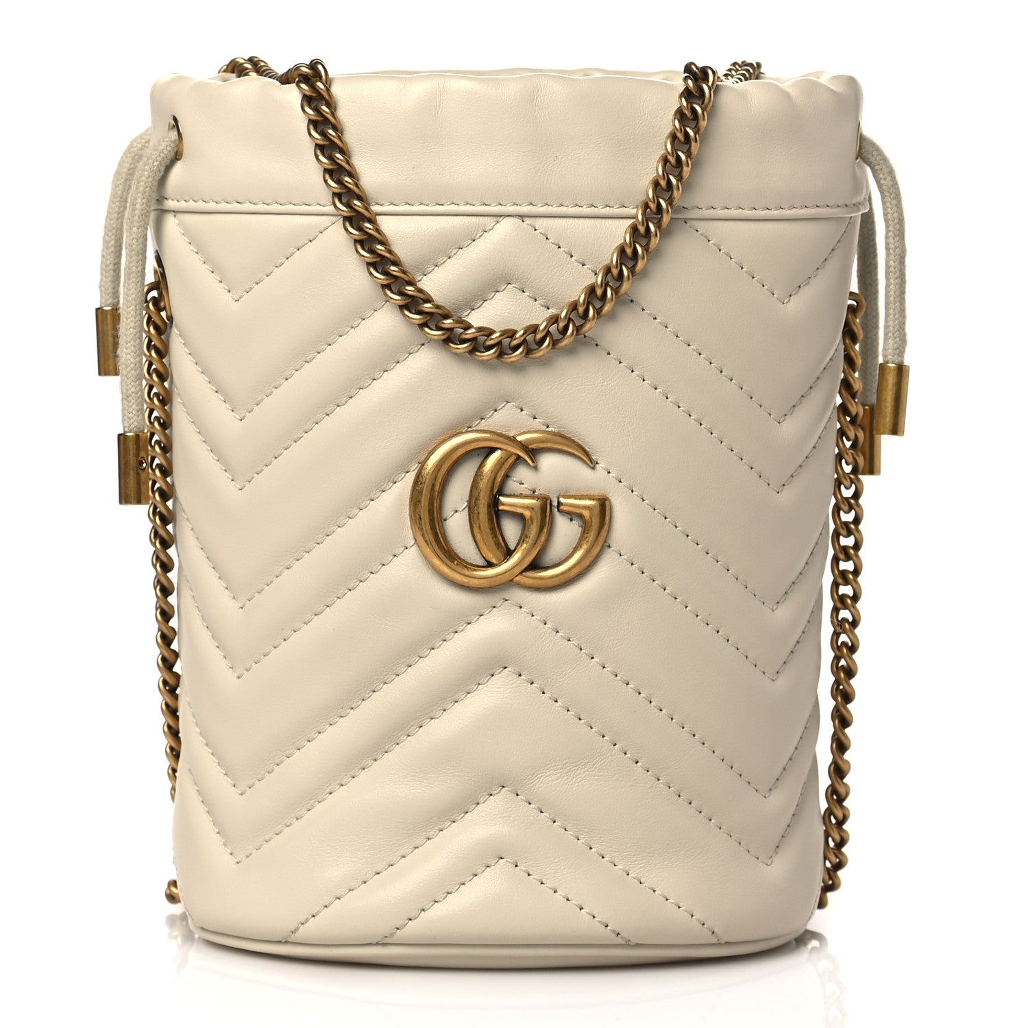 Gucci Calfskin Matelasse Mini GG Marmont 2.0 Bucket Bag White 1 of 10