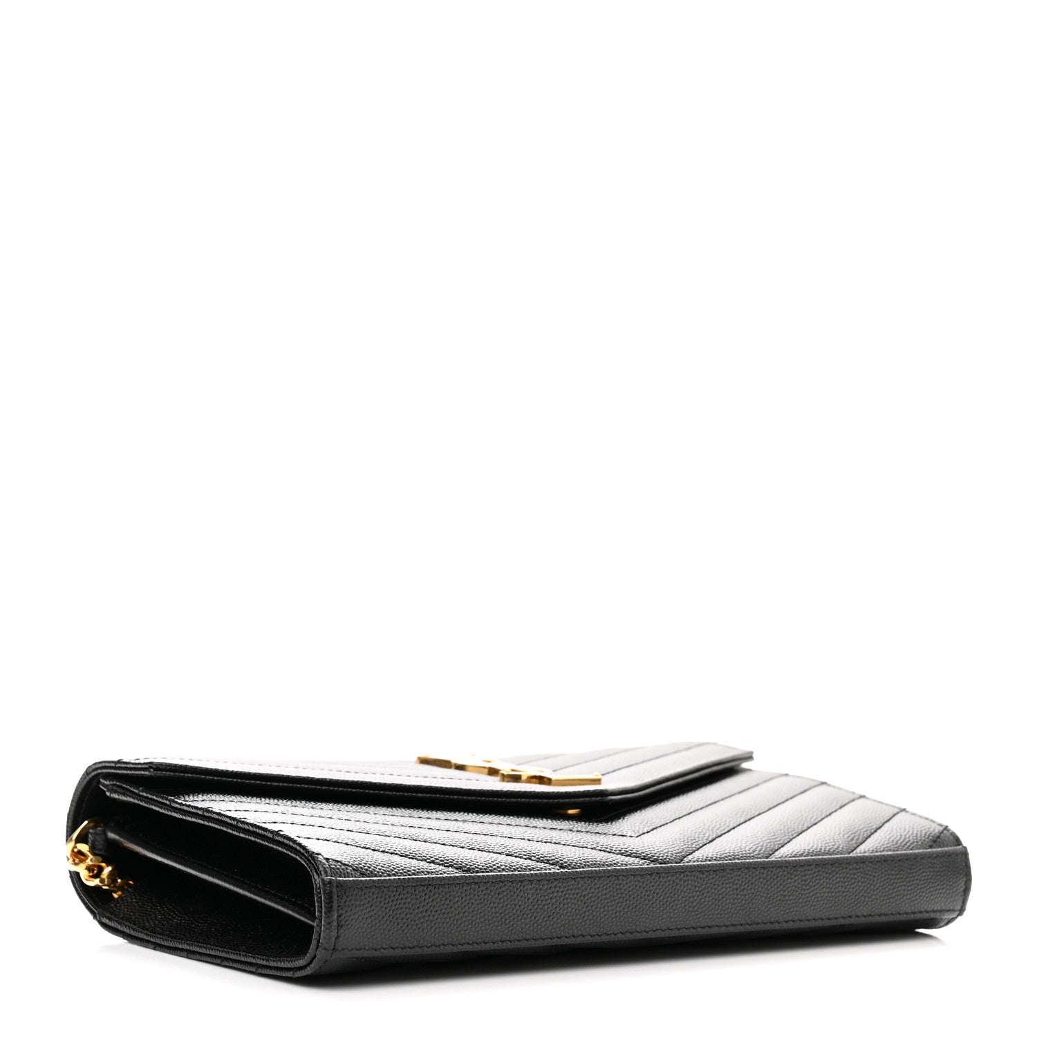 Saint Laurent Grain De Poudre Matelasse Chevron Monogram Chain Wallet Black 4 of 9