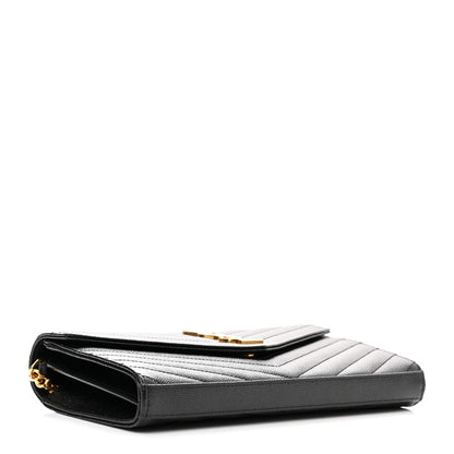Saint Laurent Grain De Poudre Matelasse Chevron Monogram Chain Wallet Black 4 of 9