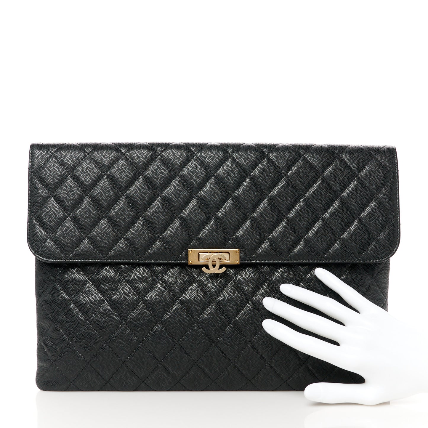 Caviar Quilted Large Golden Class Pouch Black