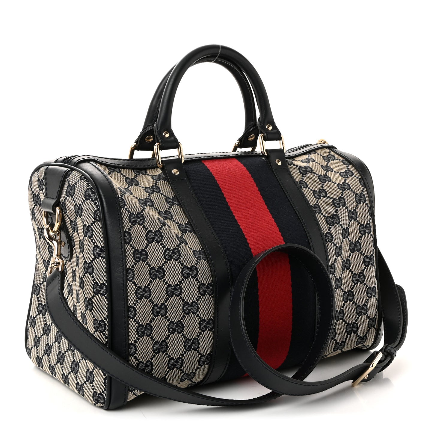 Monogram Selleria Calfskin Vintage Web Medium Boston Beige Blue