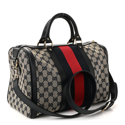 Gucci Monogram Selleria Calfskin Vintage Web Medium Boston Beige Blue 3 of 10