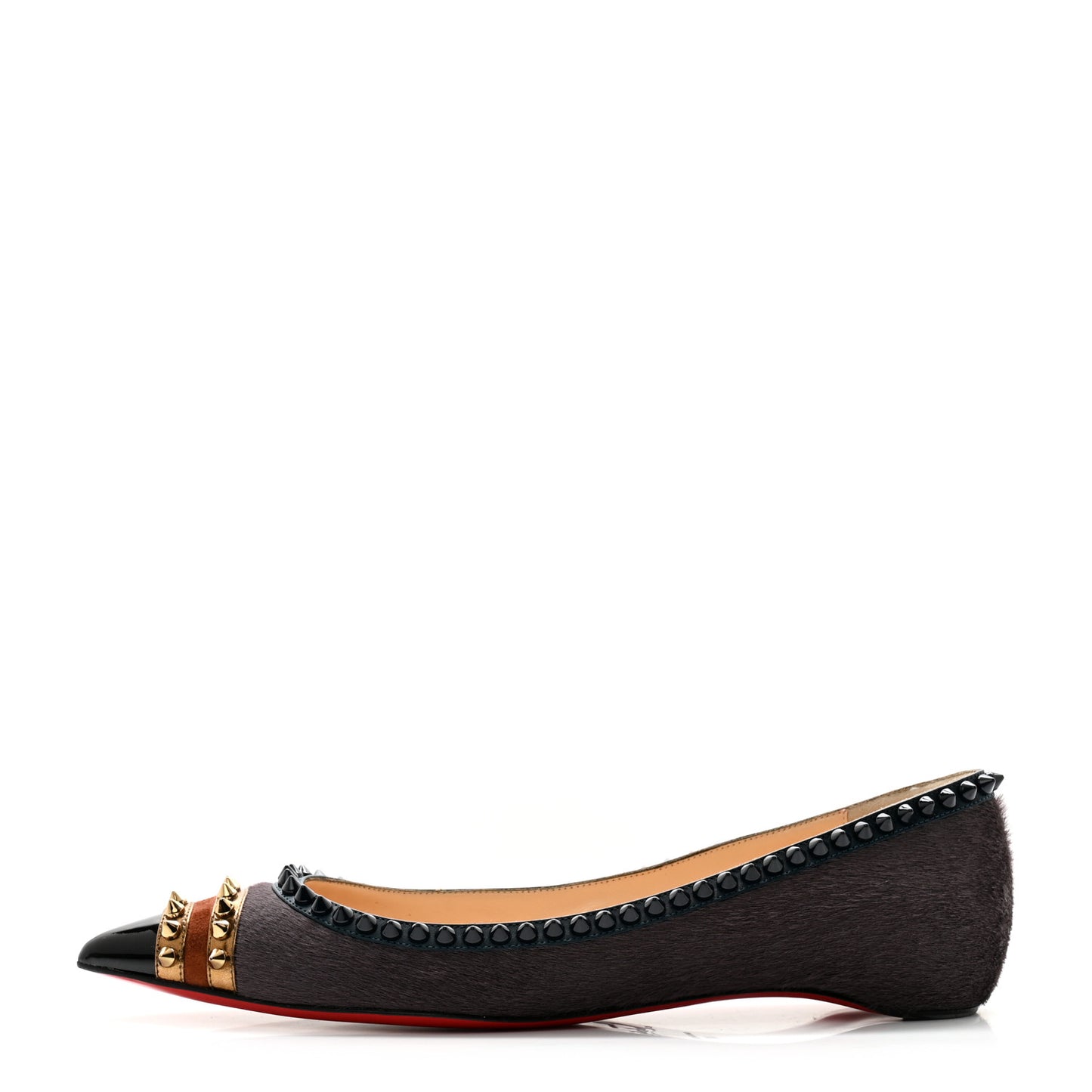 Calf Hair Patent Veau Velours Spiked Malabar Hill Flats 40 Black