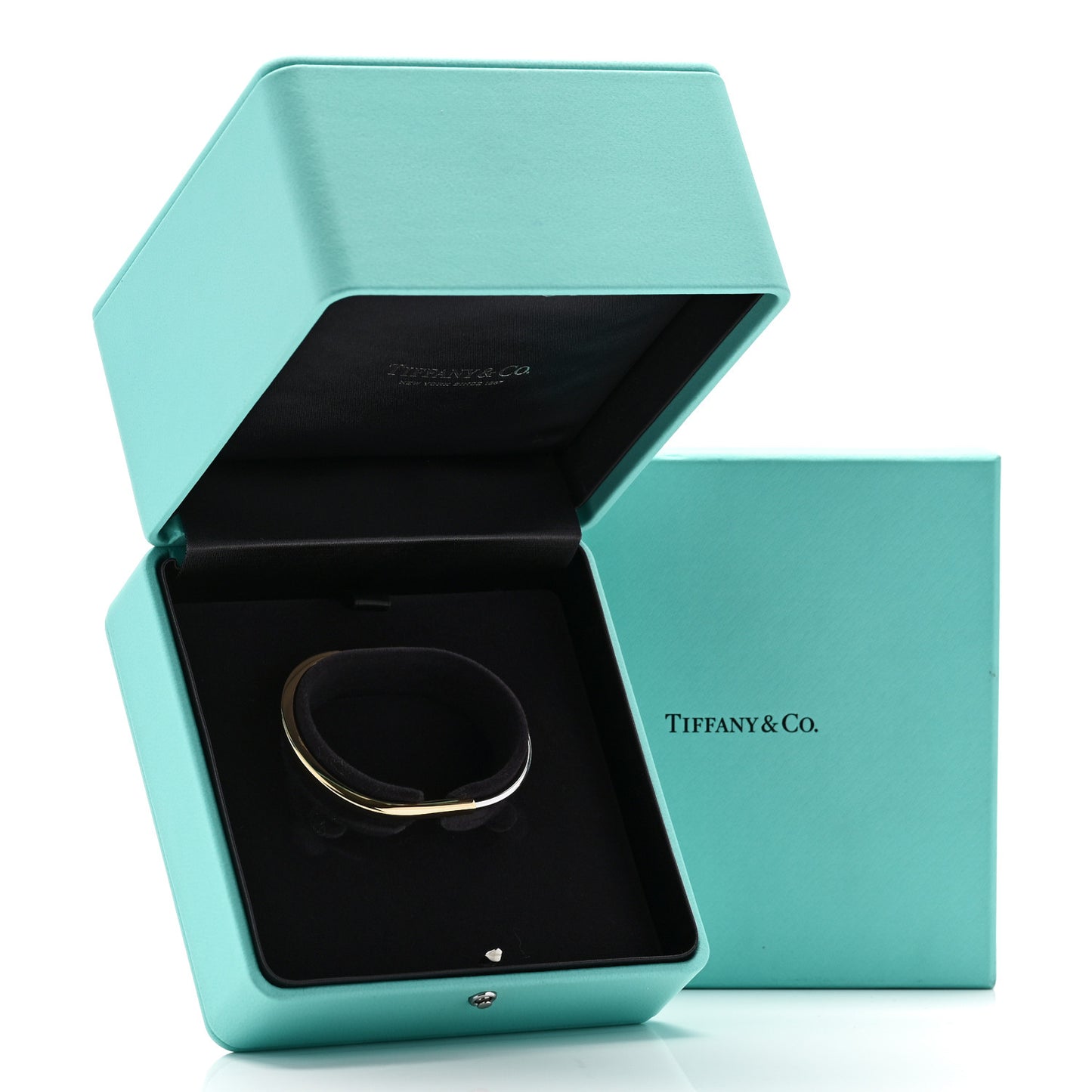 18K Yellow White Gold Tiffany Narrow Lock Bangle Bracelet
