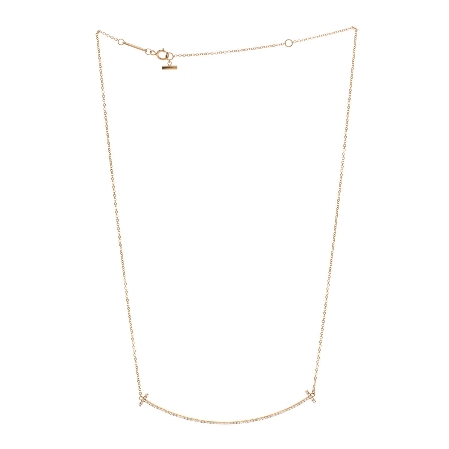 Tiffany 18K Yellow Gold Diamond Large T Smile Pendant Necklace 3 of 7