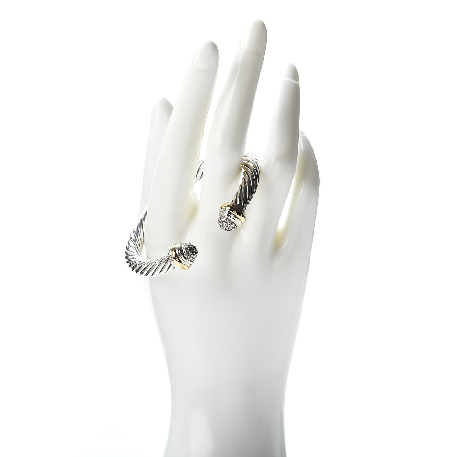 David Yurman Sterling Silver 18K Yellow Gold Diamond Pave 7mm Cable Classics Bracelet 2 of 4