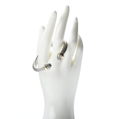 David Yurman Sterling Silver 18K Yellow Gold Diamond Pave 7mm Cable Classics Bracelet 2 of 4