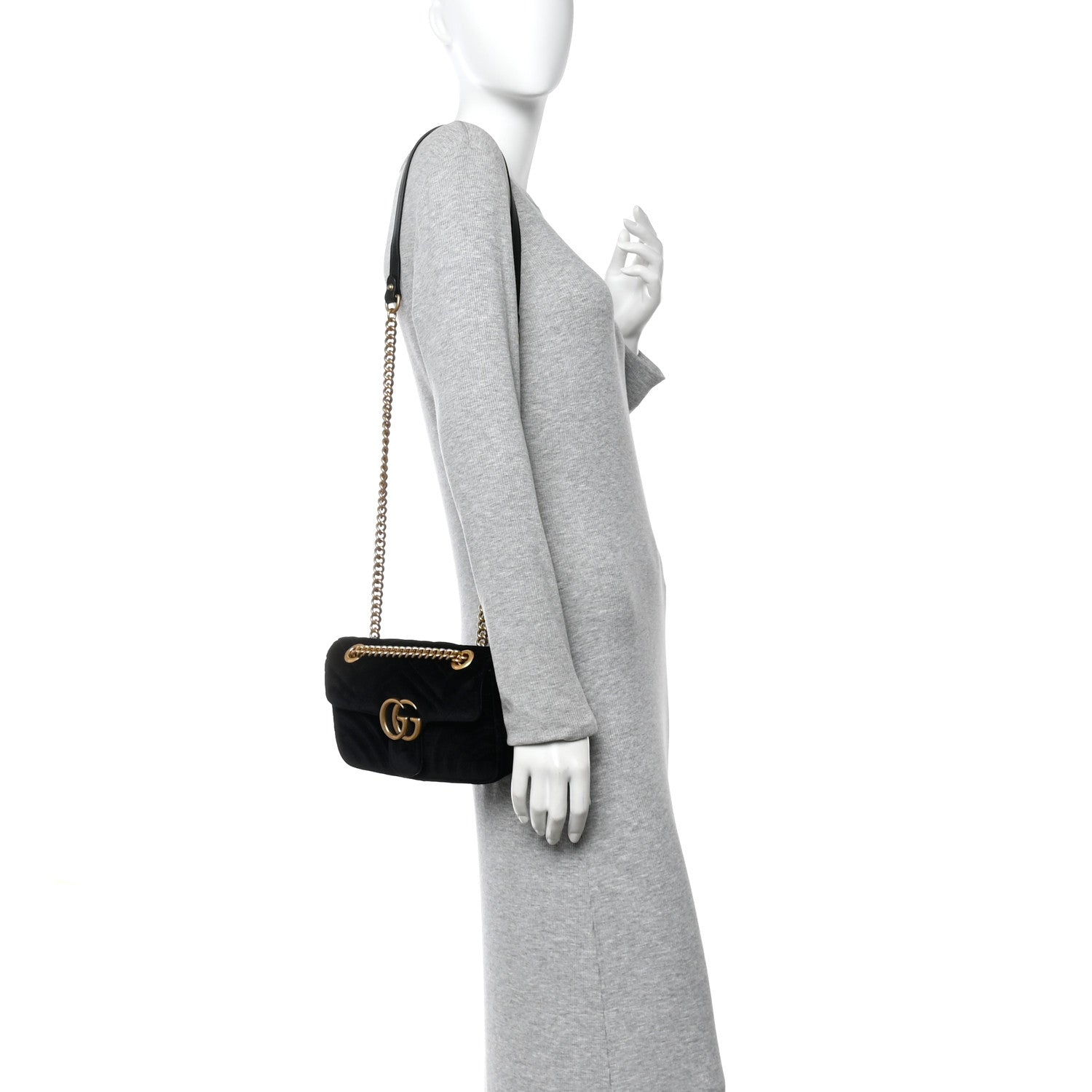 Gucci Velvet Matelasse Mini GG Marmont Shoulder Bag Black 2 of 10