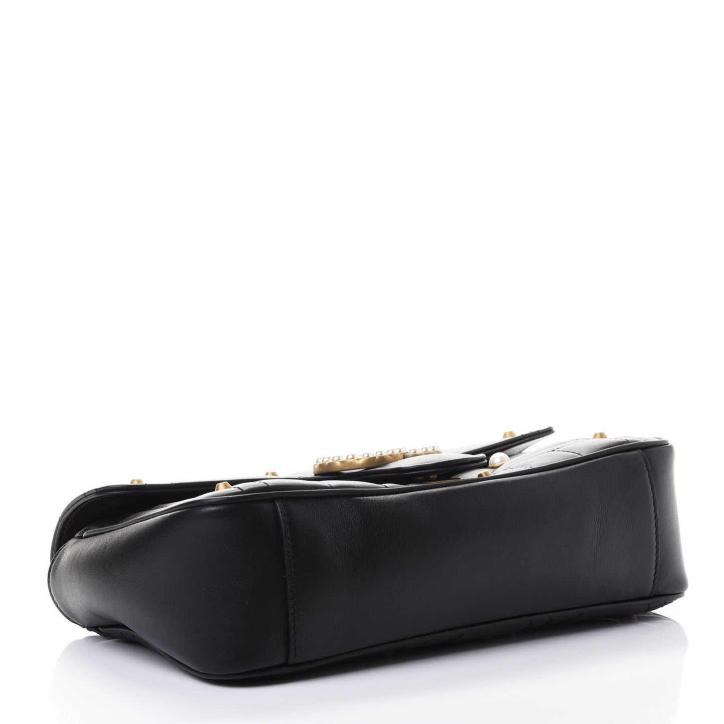 Calfskin Matelasse Studded Small Pearly GG Marmont Shoulder Bag Black